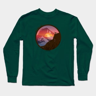 Isla Nublar - Jurassic Tyrannosaurus - Raptor - Sunset Silhouette Long Sleeve T-Shirt